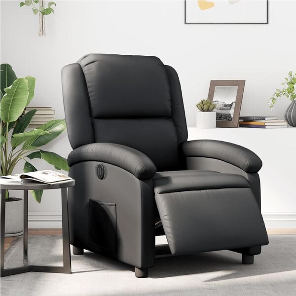 Electric Recliner Chair Black Real Leather vidaXL