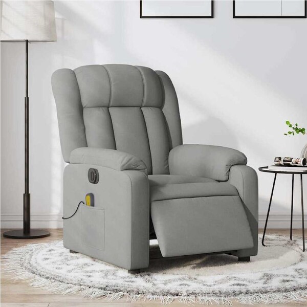 Electric Massage Recliner Chair Light Grey Fabric vidaXL