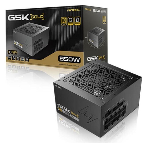 Antec GSK850 V2: ATX12V 3.1, 850W, Full-Modular, 80+ Gold, 120mm fan, 24-pin, 12V-2x6, 2CPU, 4PCI-E, 8SATA, 4Molex, 14015086mm, 10Y warranty
