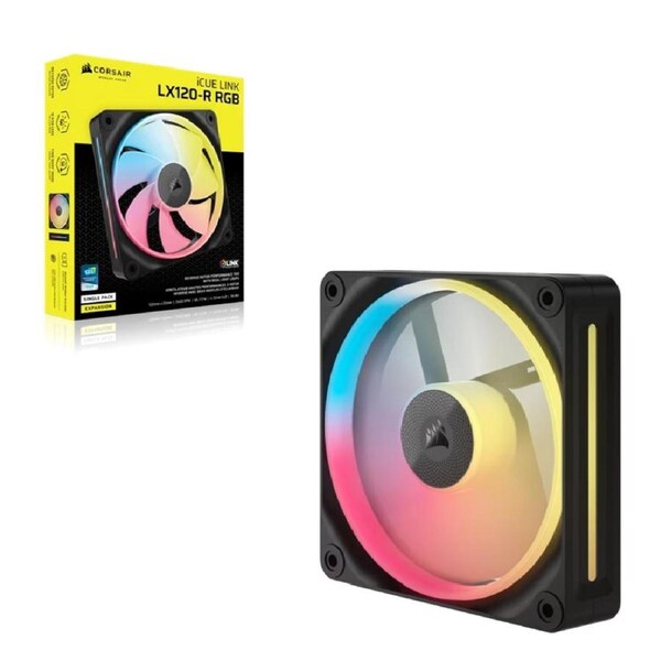 Corsair iCUE LINK LX120R RGB 120mm PWM Reverse Fan Expansion Single Pack Black: 66.7CFM, 2400RPM, 37.7dBA, 0.4A,Static Pressure, Magnetic Dome