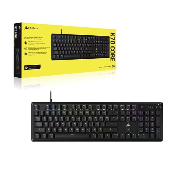 Corsair K70 CORE RGB Mechanical Gaming Keyboard- Black, Full-size, MLX Red switches, NKRO, 1,000Hz, USB wired, iCUE, media controls, PC/Mac compatible