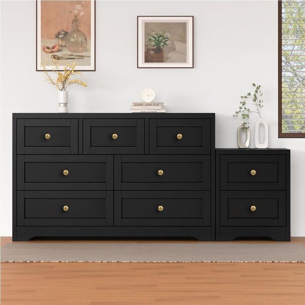 ALFORDSON 7 Chest of Drawers Bedside Table Hamptons Black