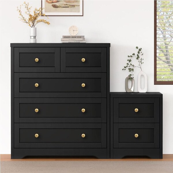 ALFORDSON 5 Chest of Drawers Bedside Table Hamptons Black
