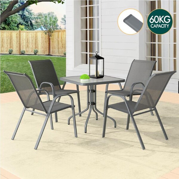 ALFORDSON 5PCS Outdoor Dining Set Patio Furniture Square Table Grey