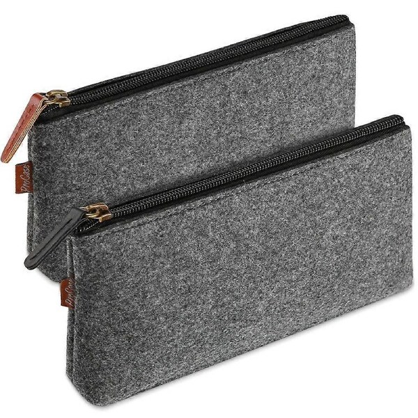 JOYBUY Felt Students Stationery Pouch Zipper Bag for Pens, Pencils, Highlighters, and Other School Supplies -2 Pack