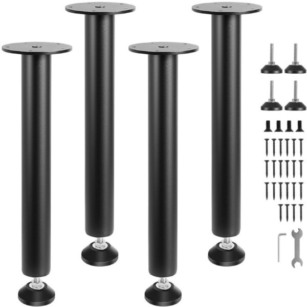 406.4mm Adjustable Desk Legs - Heavy Duty Reinforced Steel Table Legs Set of 4 with 1200 lbs Load Capacity Black