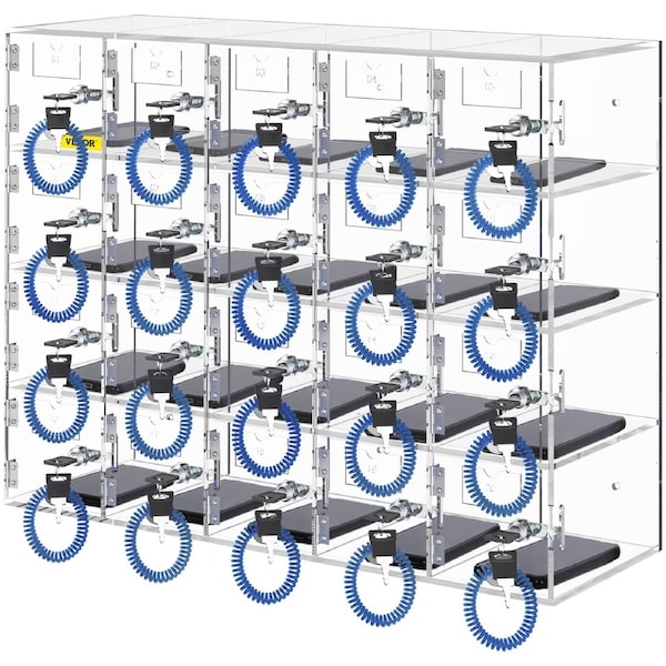 Cell Phone Storage Locker 20 Slots - Clear Acrylic Wall Mounted Lockable Phone Cabinet with Keys for Office Classroom Gym