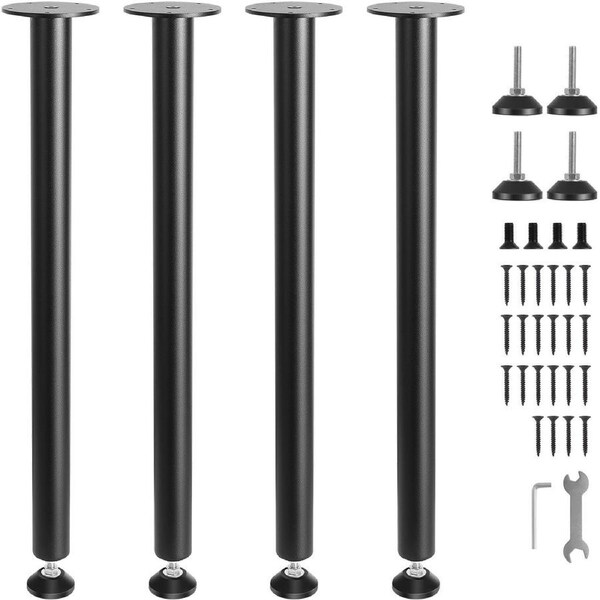 711.2mm Adjustable Desk Legs - Heavy Duty Reinforced Steel Table Legs Set of 4 with 544.3kg Load Capacity Black