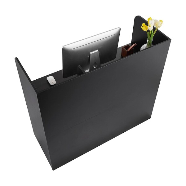 Reception Desk with Lockable Drawer and Storage Cabinet, 1200 x 480 x 1100 mm Office Front Counter Table for Lobby, Checkout, Beauty Salon and Office, Black