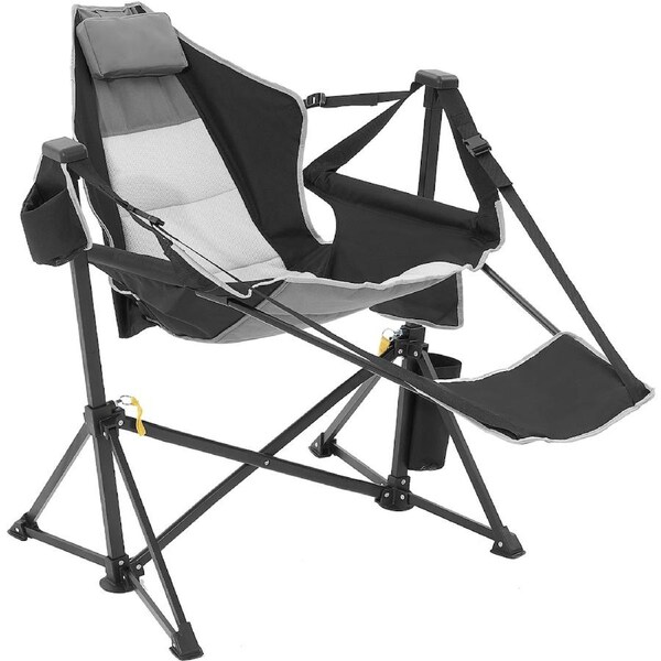 Reclining Camping Chair, 136 kg Load Rocking Hammock Camping Chair with Footrest, Adjustable Backrest, Headrest and Storage Bag, Folding Lounge Chair for Outdoor Camping