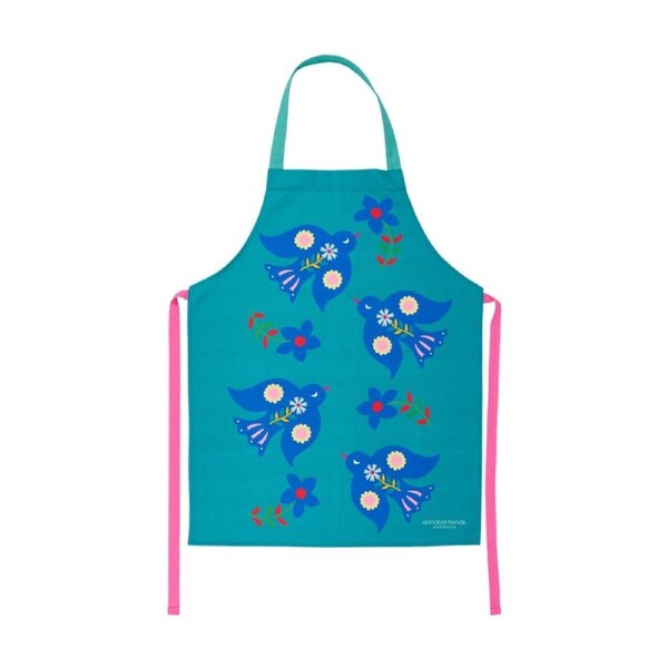 Annabel Trends Blue Kitchen Apron W/ Fiesta Bird Print 100% Cotton 60x78cm