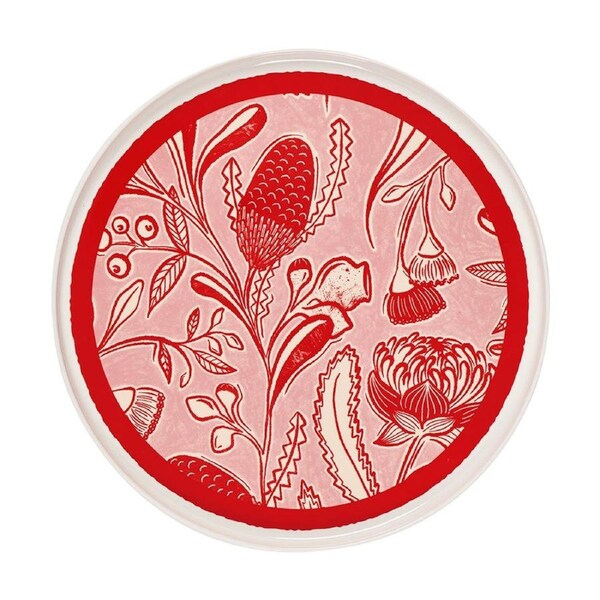 Annabel Trends Pink & Red Ceramic Serving Plate Trailing Natives 31cm