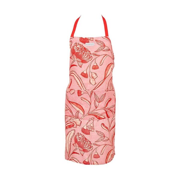Annabel Trends Pink & Red Kitchen Apron Trailing Natives 100% Linen 60x80 cm