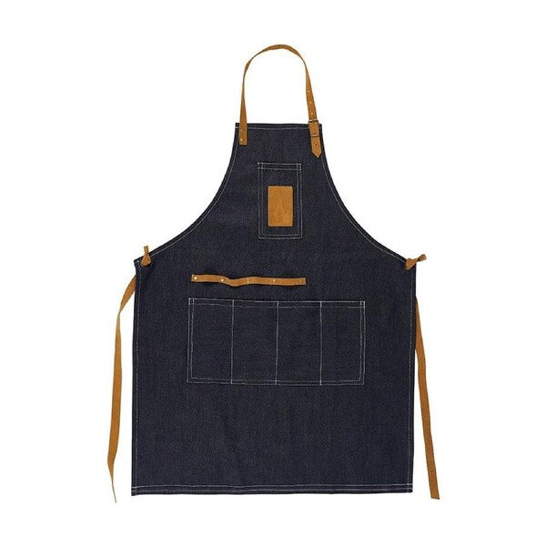 Annabel Trends Sprout Denim Full Bib Garden Apron W/ Leather Trim Blue & Brown