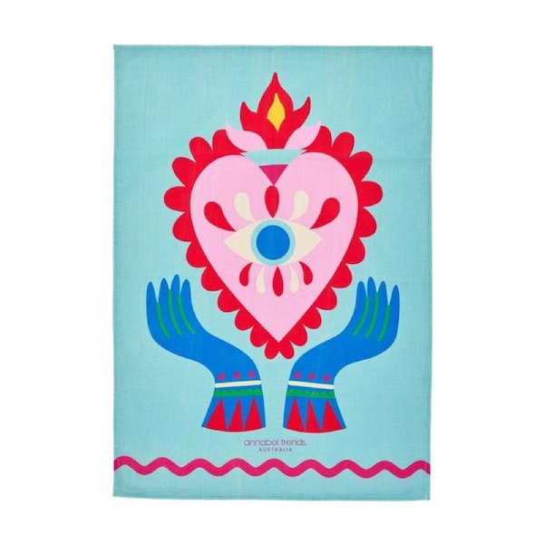 Annabel Trends Kitchen Tea Towel Fiesta Heart Print 100% Cotton 70x50cm