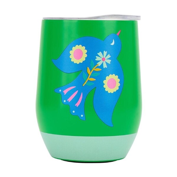 Annabel Trends Drink Tumbler Double Walled Green & Blue Fiesta Bird 350ml
