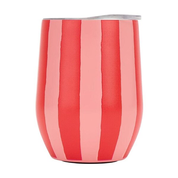 Annabel Trends Drink Tumbler Double Walled Red & Pink Stripe 350ml