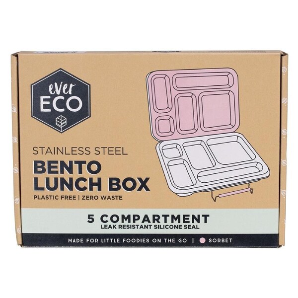 Ever Eco Stainless Steel 5 Compartment Bento Lunch Box Sorbet