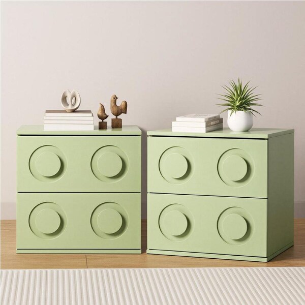 Oikiture 2x Bedside Table 2 Drawers Nightstand Green