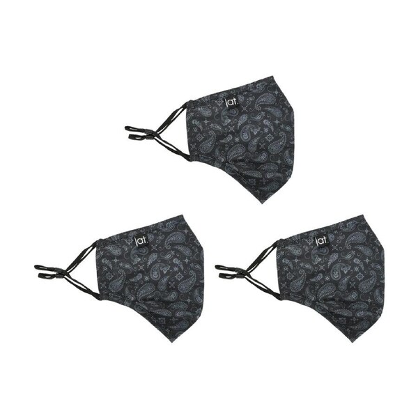3PK Annabel Trends Reusable Face Mask W/ Adjustable Ear Straps Paisley Black