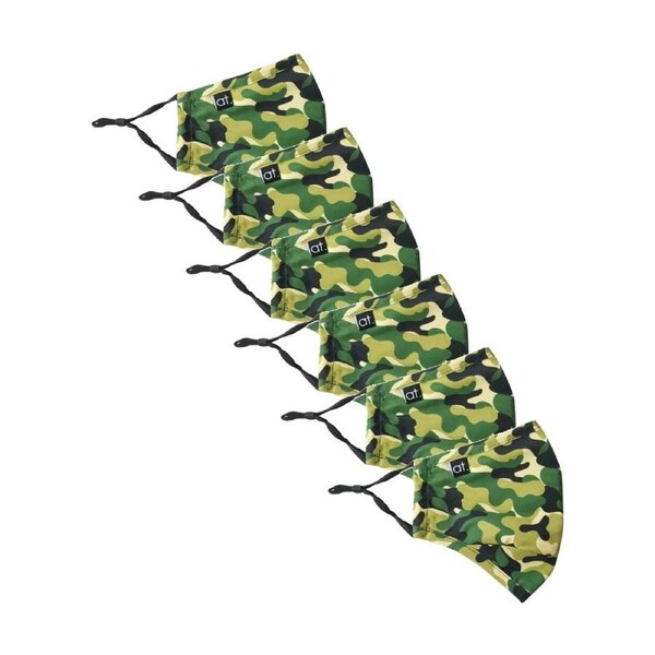 6PK Annabel Trends Reusable Face Mask W/ Adjustable Ear Straps Green Camo