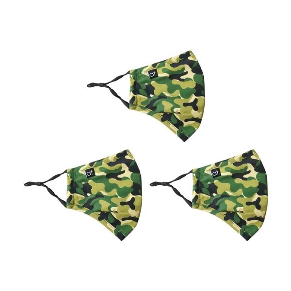 3PK Annabel Trends Kids Reusable Face Mask W/ Adjustable Ear Straps Green Camo