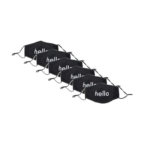 6PK Annabel Trends Reusable Hello Face Mask W/ Adjustable Ear Straps Black
