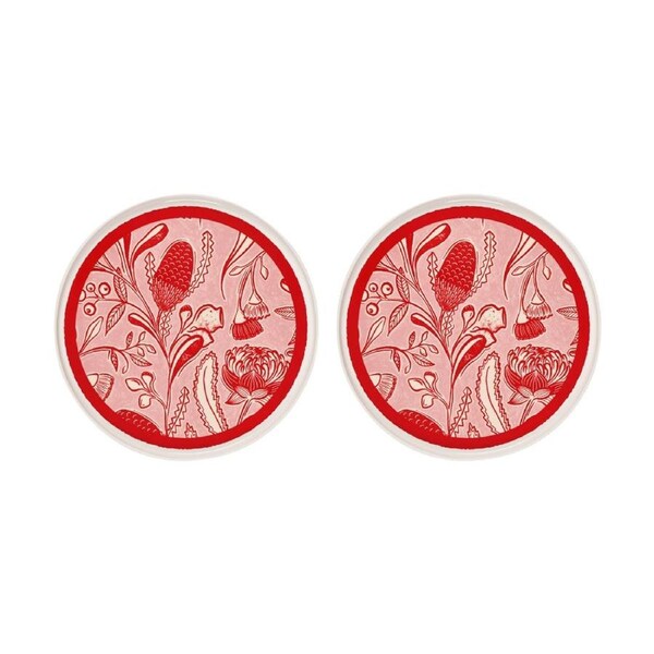 2PK Annabel Trends Pink & Red Ceramic Serving Plate Trailing Natives 31cm