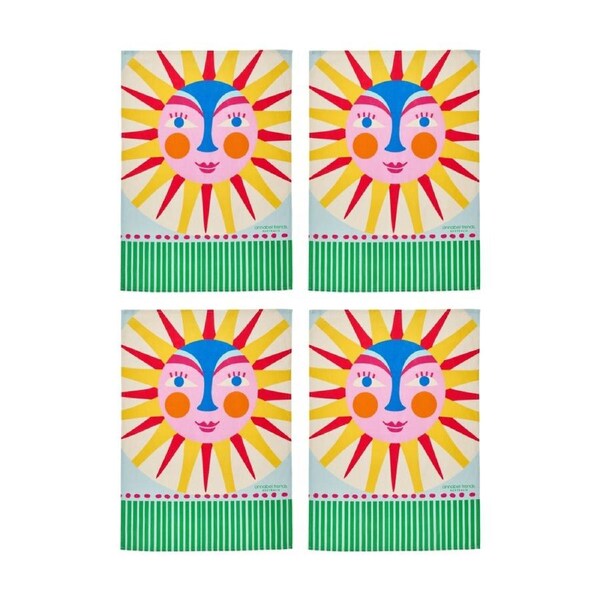 4PK Annabel Trends Kitchen Tea Towel Fiesta Sun Print 100% Cotton 70x50cm