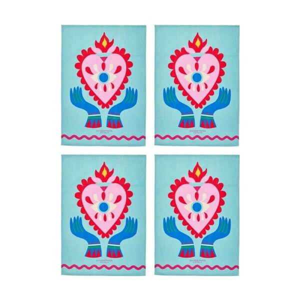 4PK Annabel Trends Kitchen Tea Towel Fiesta Heart Print 100% Cotton 70x50cm