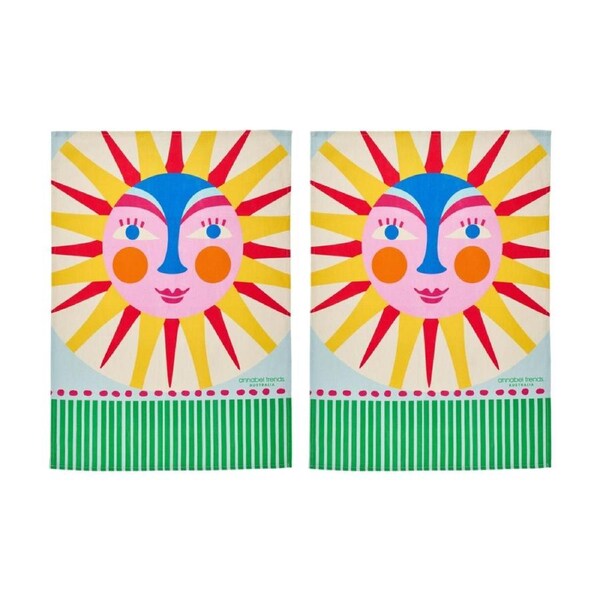2PK Annabel Trends Kitchen Tea Towel Fiesta Sun Print 100% Cotton 70x50cm