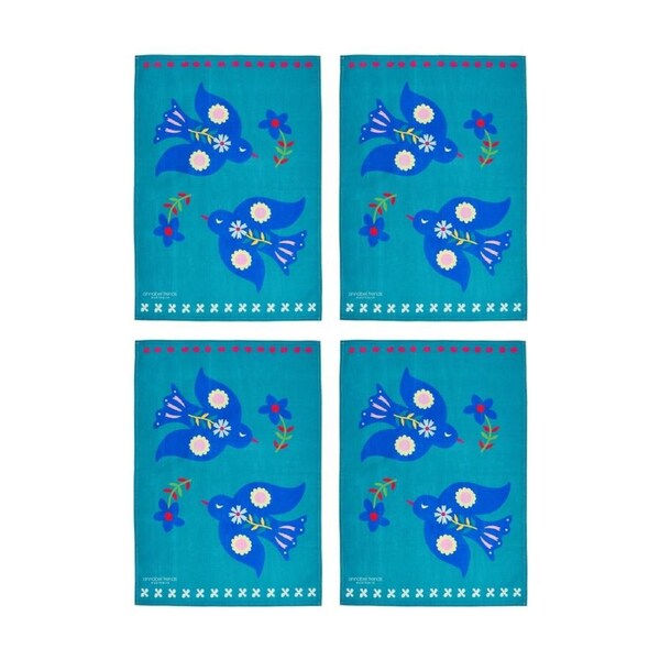 4PK Annabel Trends Kitchen Tea Towel Fiesta Bird Print 100% Cotton 70x50cm