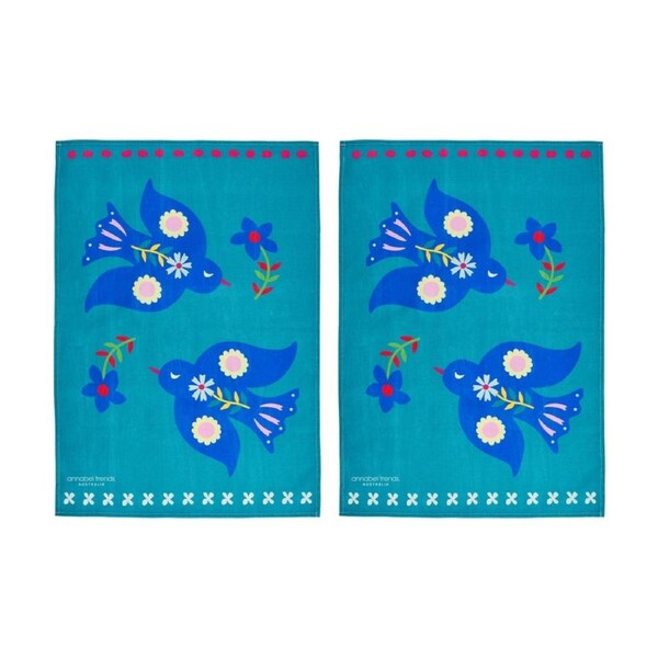 2PK Annabel Trends Kitchen Tea Towel Fiesta Bird Print 100% Cotton 70x50cm