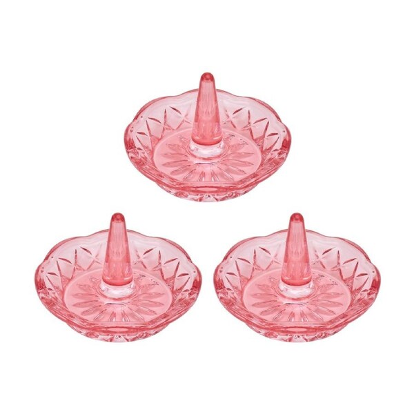 3PK Annabel Trends Glass Jewellery/Ring Luxe Round Holder Organiser Pink