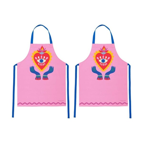2PK Annabel Trends Pink Kitchen Apron W/ Fiesta Heart Print 100% Cotton 60x78cm