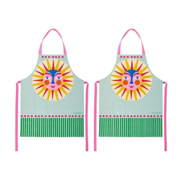 2PK Annabel Trends Green Kitchen Apron W/ Fiesta Sun Print 100% Cotton 60x78cm