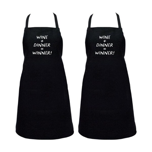2PK Annabel Trends Black & White Kitchen Apron Wine + Dinner = Winner 60x80 cm