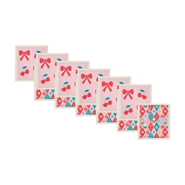 6x 2pc Annabel Trends Dish Cloths Christmas & Bows/Cherries 17x19cm