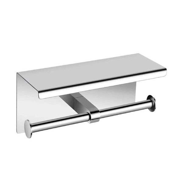 Double Toilet Paper Holder with Shelf Wall Mounted Bathroom Storage