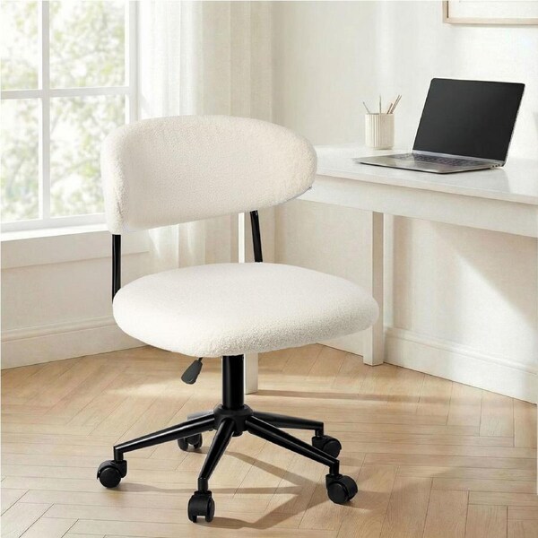 Oikiture Armless Office Chair Mid Back Wide Seat Swivel Home Desk Chair White