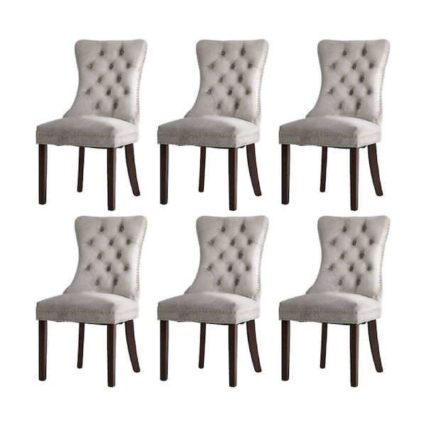 Oikiture 6x Velvet Dining Chairs Upholstered French Provincial Tufted Light Grey