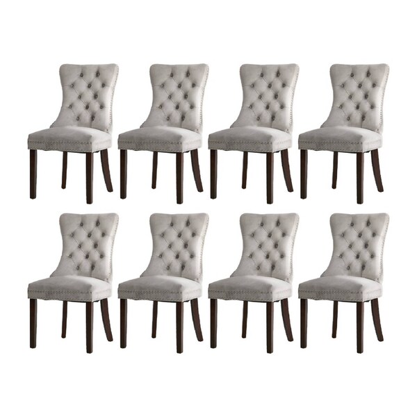 Oikiture 8x Velvet Dining Chairs Upholstered French Provincial Tufted Light Grey
