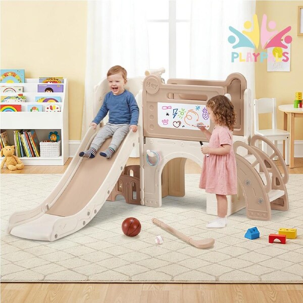 PlayPals 9-in-1 Toddler Climb Slide Set w/ Golf & Basketball Hoop Kids Activity Centre Playground playset