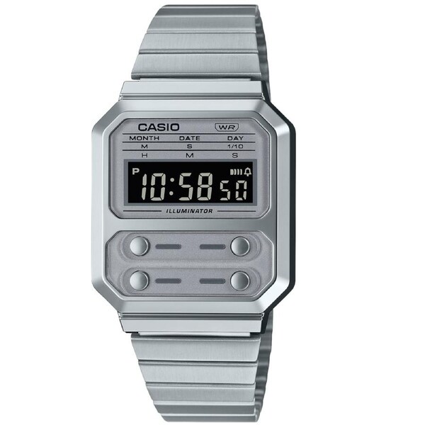 Casio Silver Retro Style Unisex Multifunction Digital Watch A100WE-7B