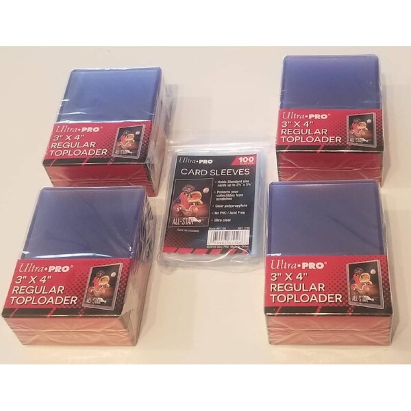 UltraPro 3" x 4" Clear Regular Top Loaders - 100 Total + Ultra Pro Clear Soft Sleeves - 100 Total