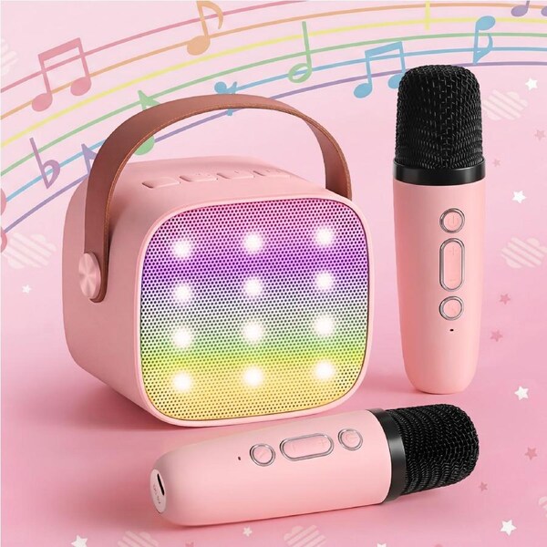 Alpha Mini Portable Karaoke Machine for Adults Kids Bluetooth Speaker with 2 Wireless Microphones