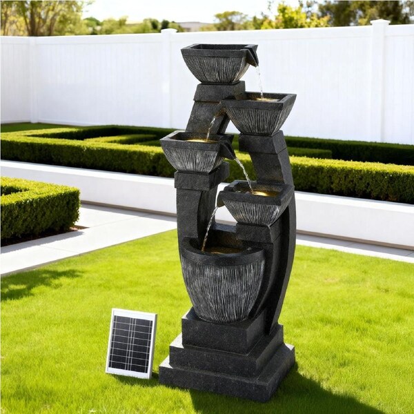 Gardeon Solar Fountain Water Feature Outdoor Fountain Indoor Cascading 5-Tier Grey