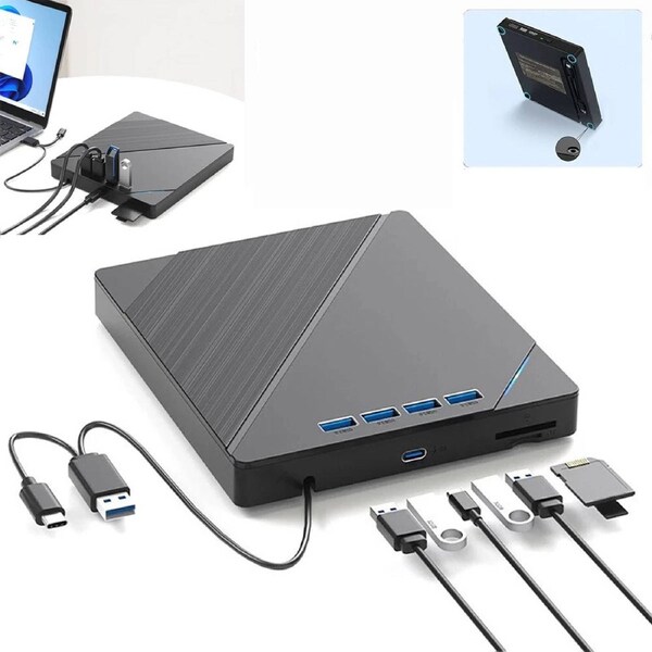 7-in-1 Slim External CD DVD Drive USB 3.0 Reader Writer Burner Player For Laptop