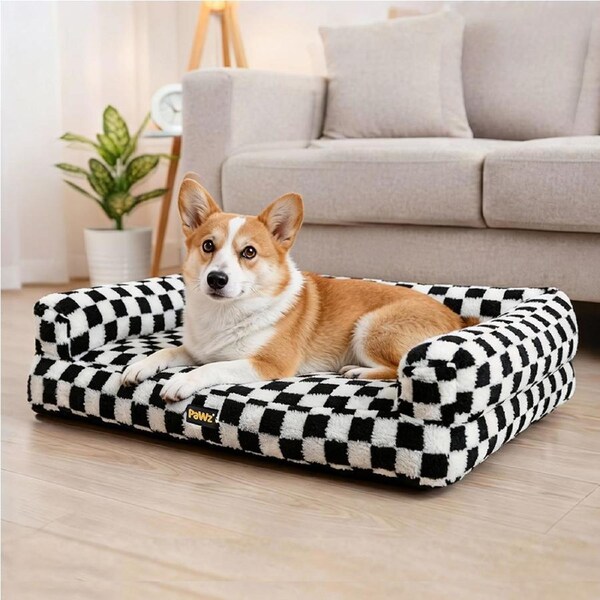 Pawz Orthopedic Dog Bed Pet Mat Calming Checkered Plush Sofa Washable M