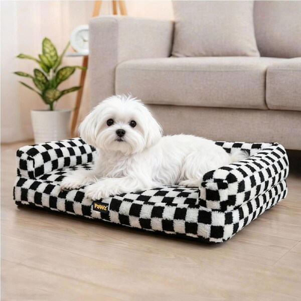 Pawz Orthopedic Dog Bed Pet Mat Calming Checkered Plush Sofa Washable S
